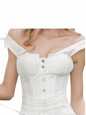 New Corset Story White Embroidery Angalaise Overbust Gathered Bust Corset Top 14